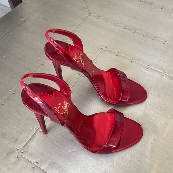 Christian Louboutin o Astrid red loubi metallic stiletto sandal 100mm sz 38 - Picture 2 of 11